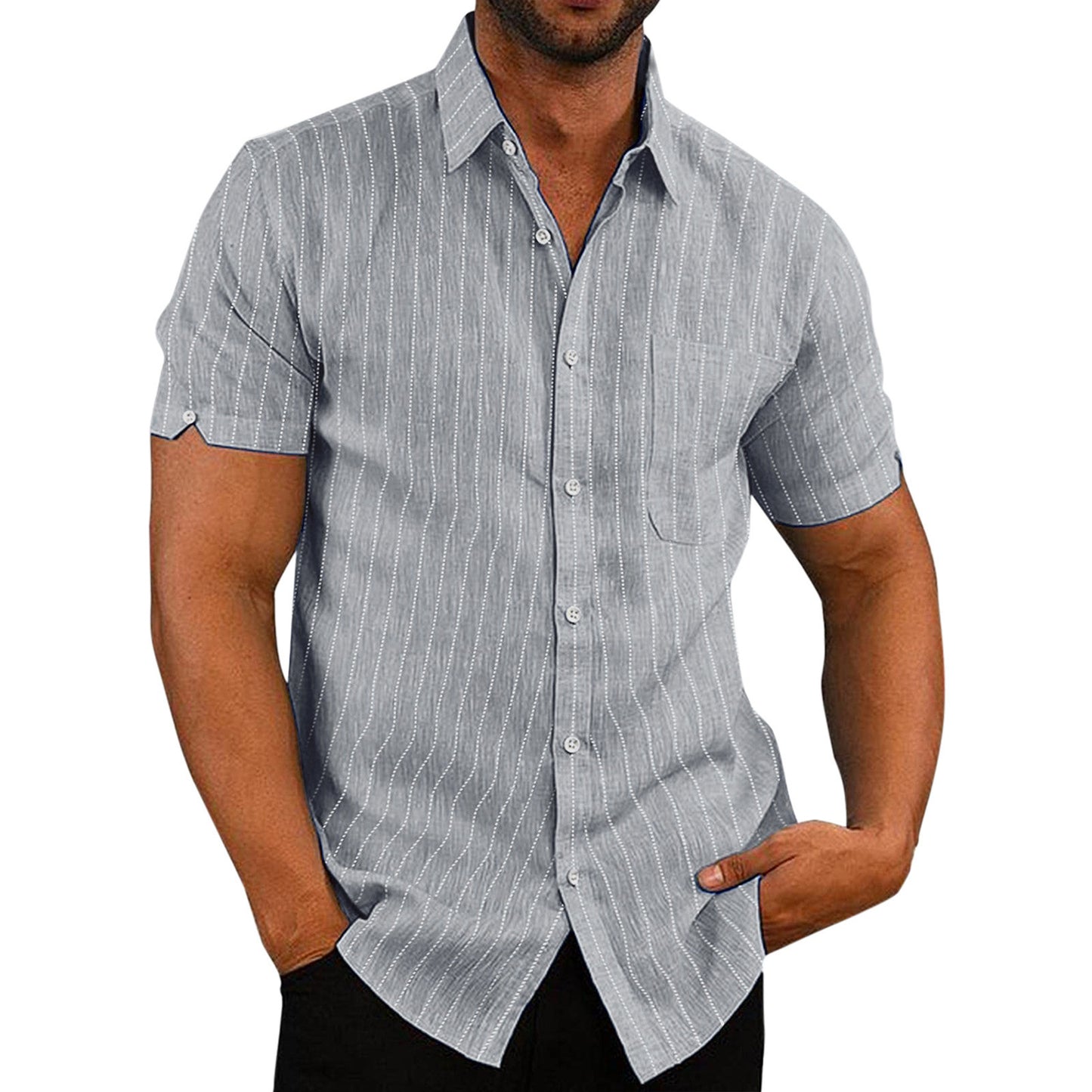 Short Sleeve Solid Color Button Shirt