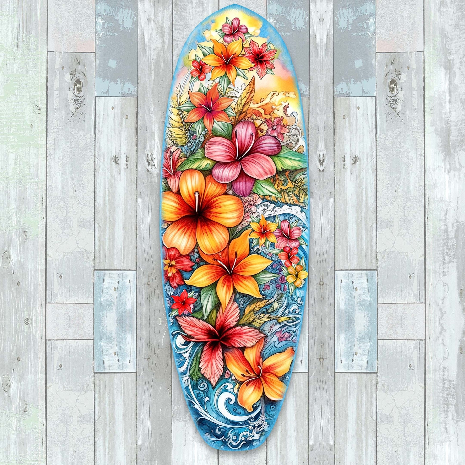 Tropical Flowers Surfboard Coastal Wall Art by G. DeBrekht - Coastal Holiday Decor - 8490113HS-3