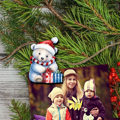 Christmas Teddy Bear Clip-On Eco Wood Decorative Ornaments Set of 6 by G. Debrekht - Christmas Decor - 8090011C-S6-4