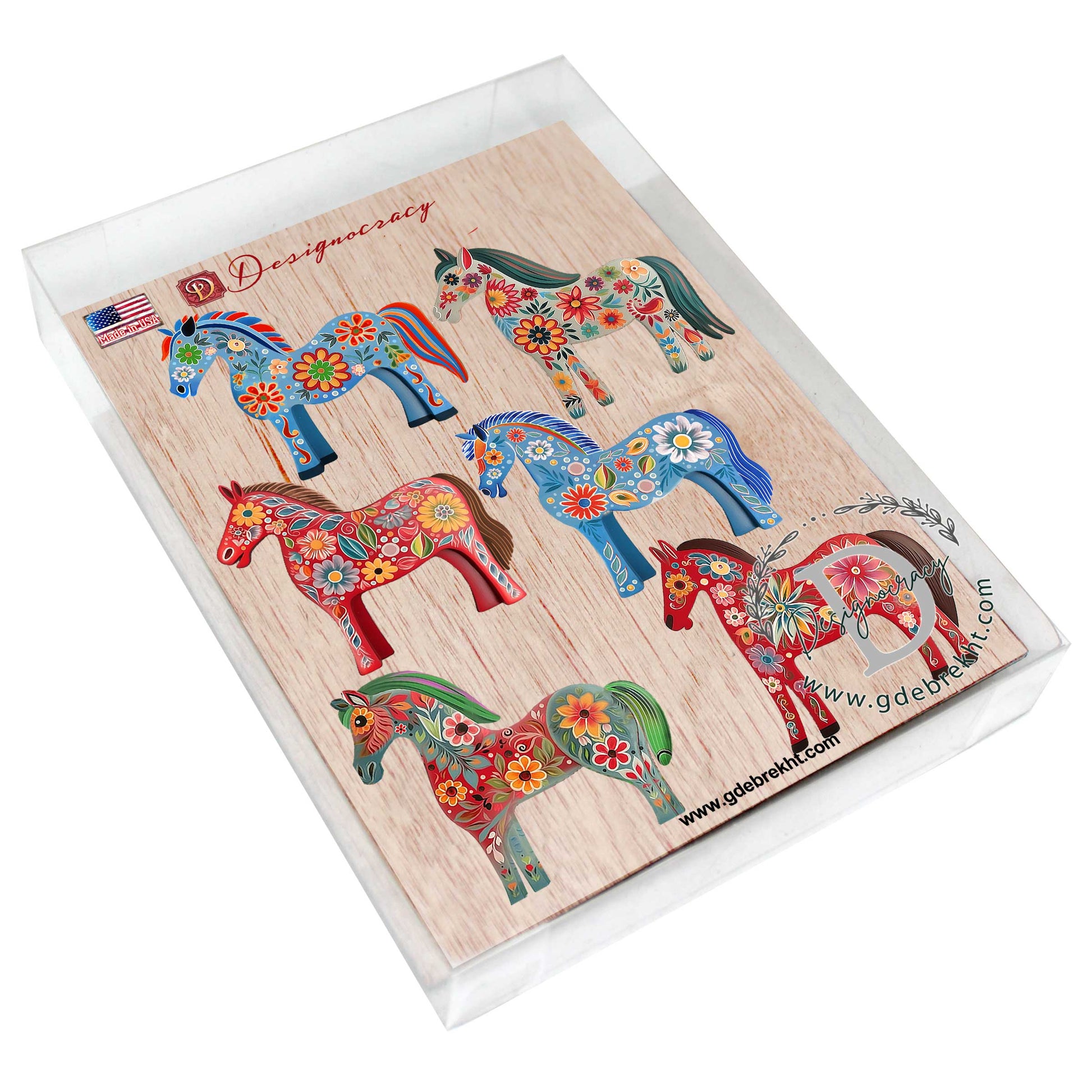 Danish Horses Decorative Eco Wood Magnets Set of 6 by G. Debrekht - Love Family Decor - 8090075G-S6-2