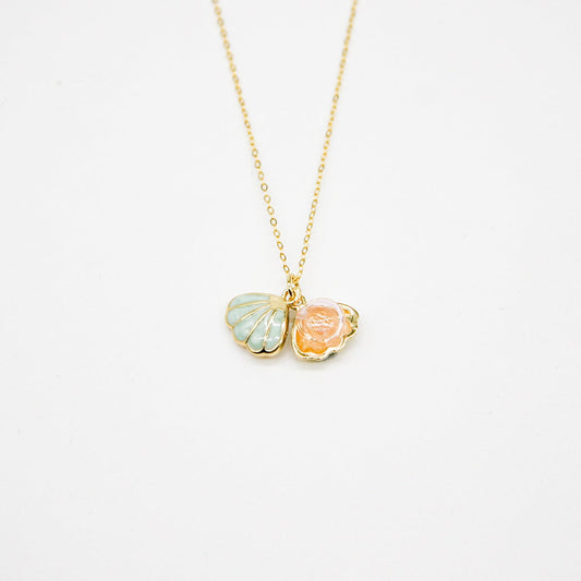 Green Shell Murano Aroma Necklace - Paradise Peach | Energy & Healing | Diffuse on the go | Sterling Silver Gift-0