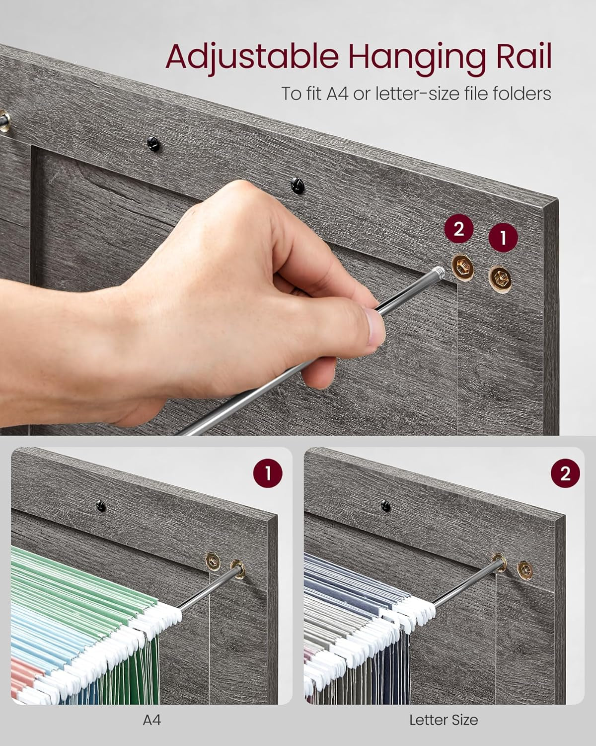 File Cabinet, Filing Cabinet with 3 Drawers, Printer Stand, Fit A4, Letter Size, Hanging File Folders, Modern Farmhouse Style, for Home Office, Misty Gray UOFC054G01-4