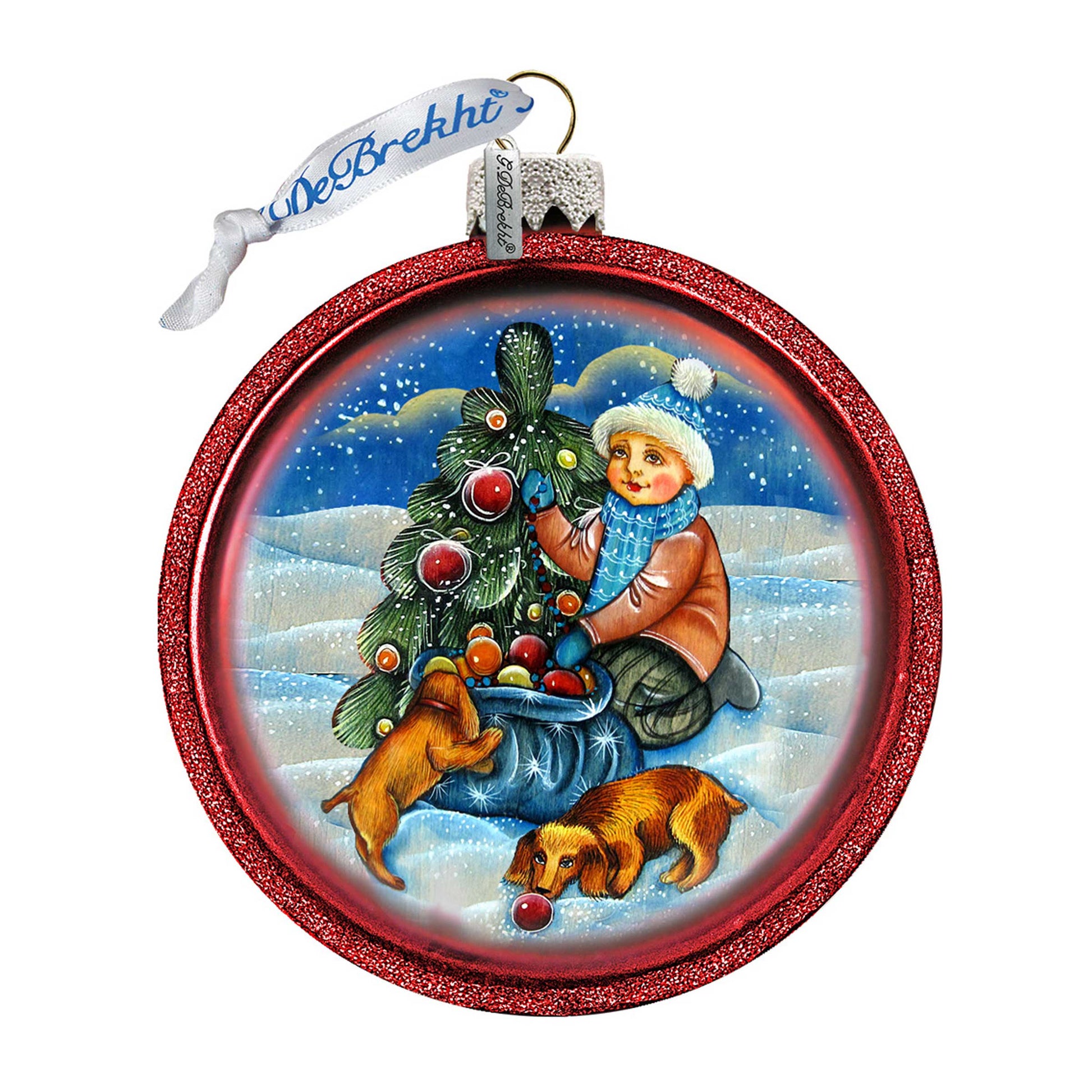 Trim a Tree Boy with Dogs Glass Ornament by G. DeBrekht - Christmas Decor - 764-014-2