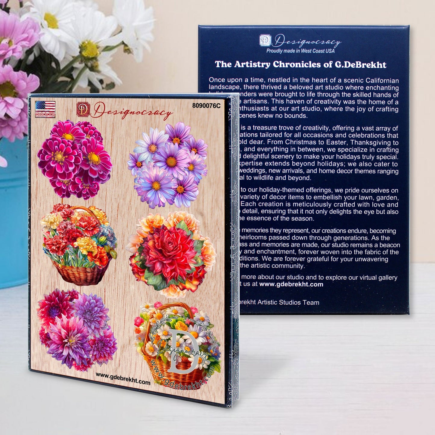 Bouquet of Flowers Decorative Eco Wood Magnets Set of 6 by G. Debrekht - Love Family Decor - 8090076G-S6-1