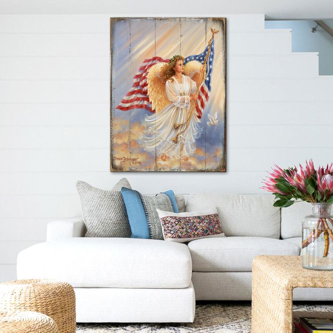 American Angel Art Wooden Wall Art by D. Gelsinger - American Patriotic Decor - 95655B-0107-0