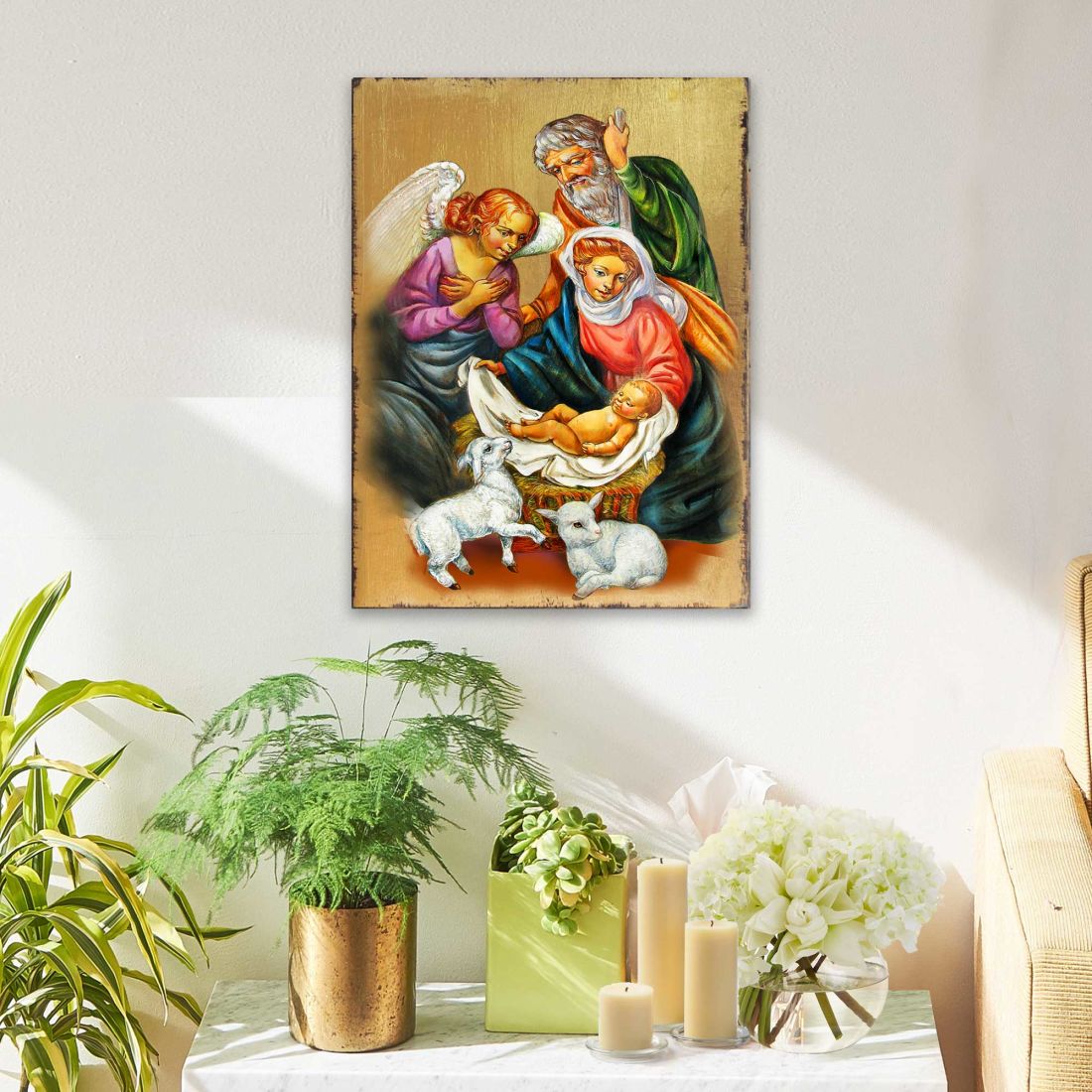 Nativity Wooden Gold Plated Religious Christian Sacred Icon - Inspirational Icon Decor - 85020-2