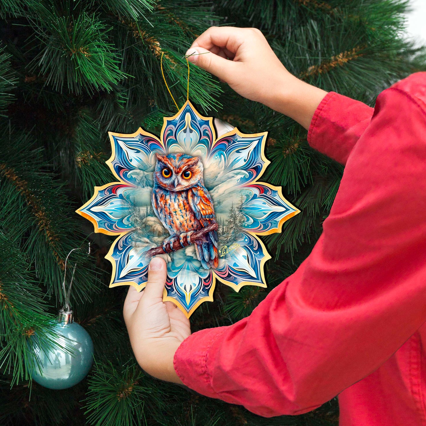 Great Horned Owl Snowflake Large Wooden Ornament by G. Debrekht - Nature Wildlife Decor - 8688436M-0