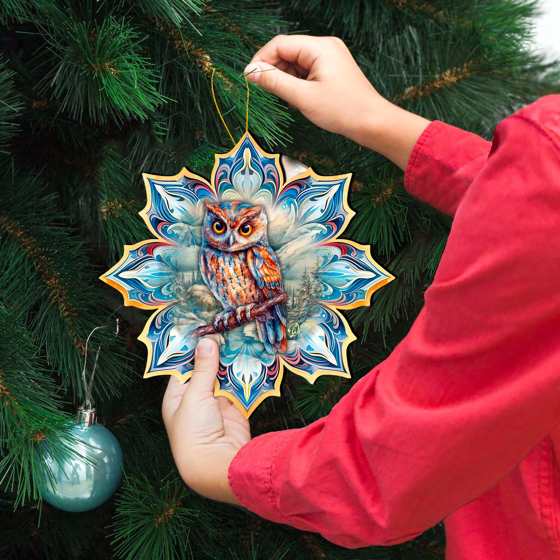 Great Horned Owl Snowflake Large Wooden Ornament by G. Debrekht - Nature Wildlife Decor - 8688436M-0