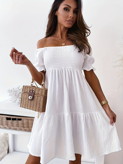 Full Size Ruffled Off-Shoulder Short Sleeve Dress