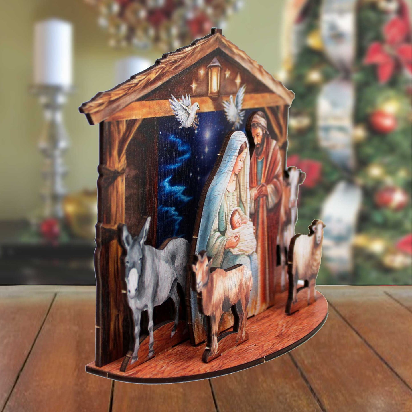 Classic Holy Family Nativity Scene Decorative Village Eco Wood Set by G. Debrekht Nativity Holiday Decor - 852766-1