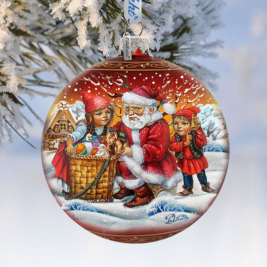 Vintage Christmas Ball in Red Glass Ornament Limited Edition by G. DeBrekht - Christmas Santa Snowman Decor - 73840R-0