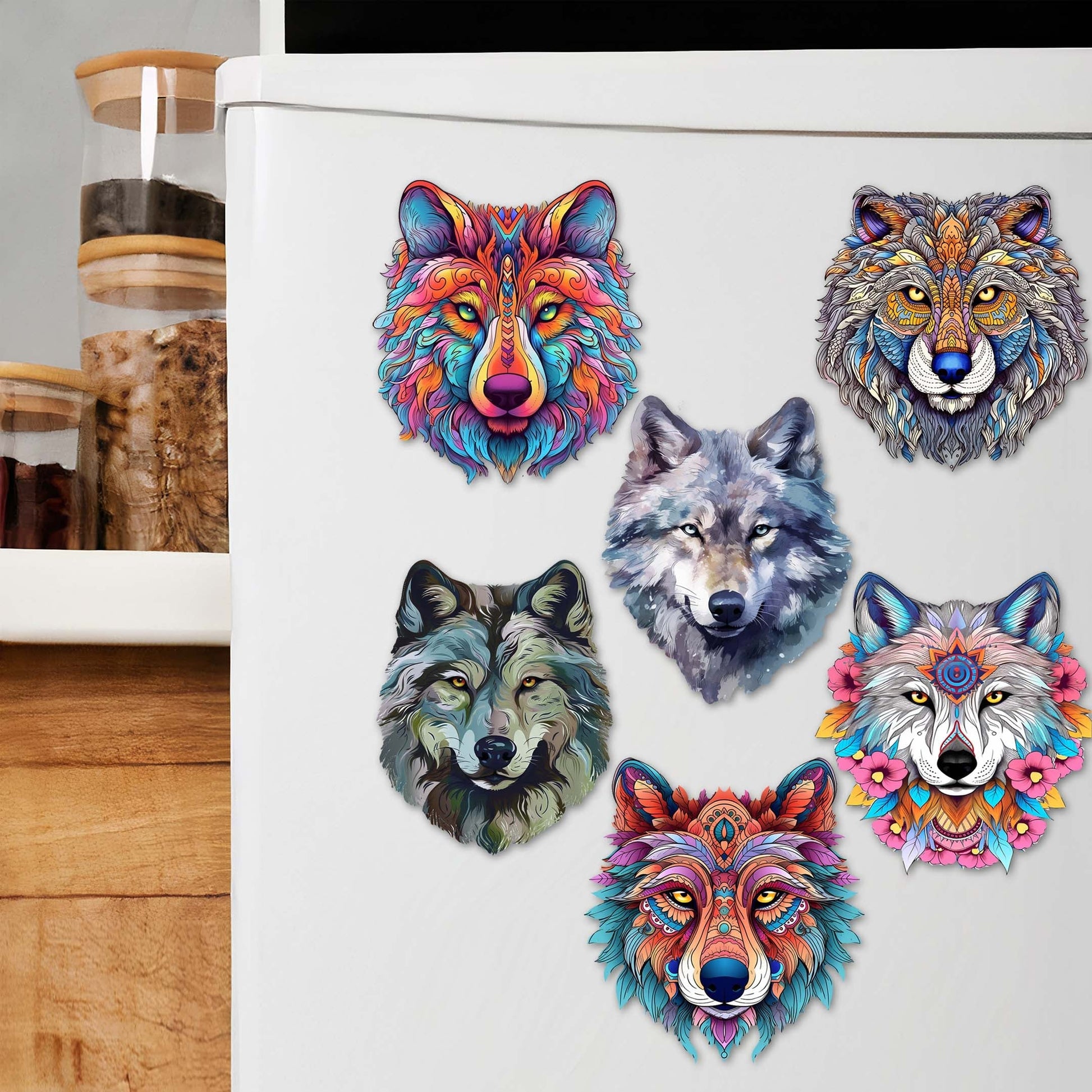 Enigmatic Wolves Decorative Eco Wood Magnets Set of 6 by G. Debrekht - Wildlife Decor - 8090113G-S6-0
