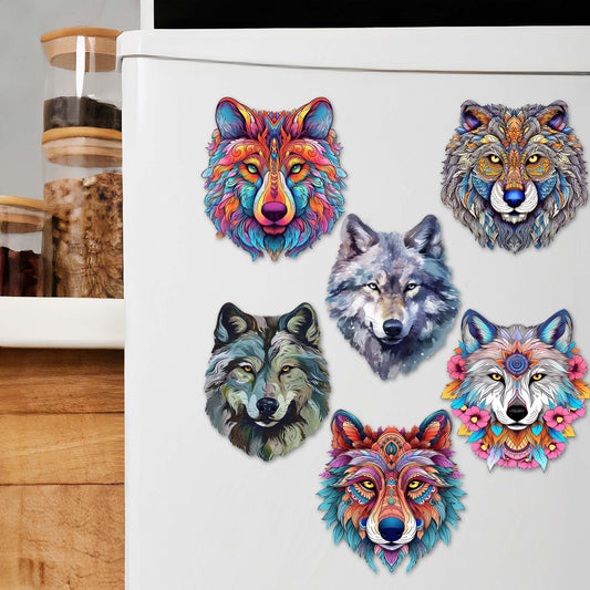 Enigmatic Wolves Decorative Eco Wood Magnets Set of 6 by G. Debrekht - Wildlife Decor - 8090113G-S6-0