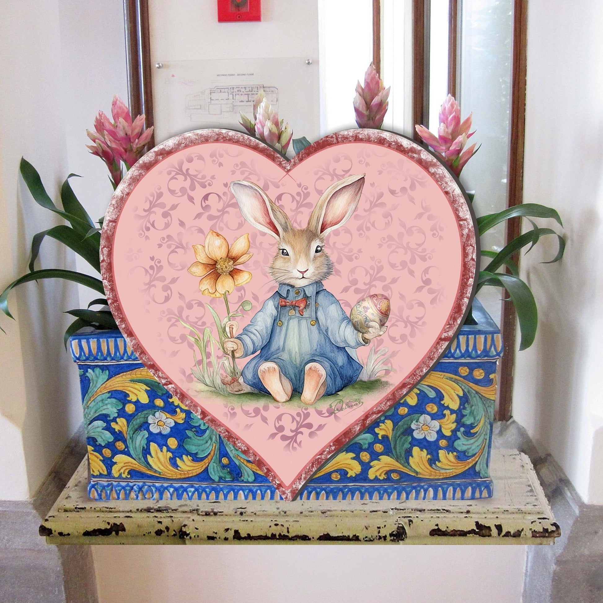 Easter Bunny Heart Holiday Door Decor by G. Debrekht - Easter Spring Decor - 8652780H-1