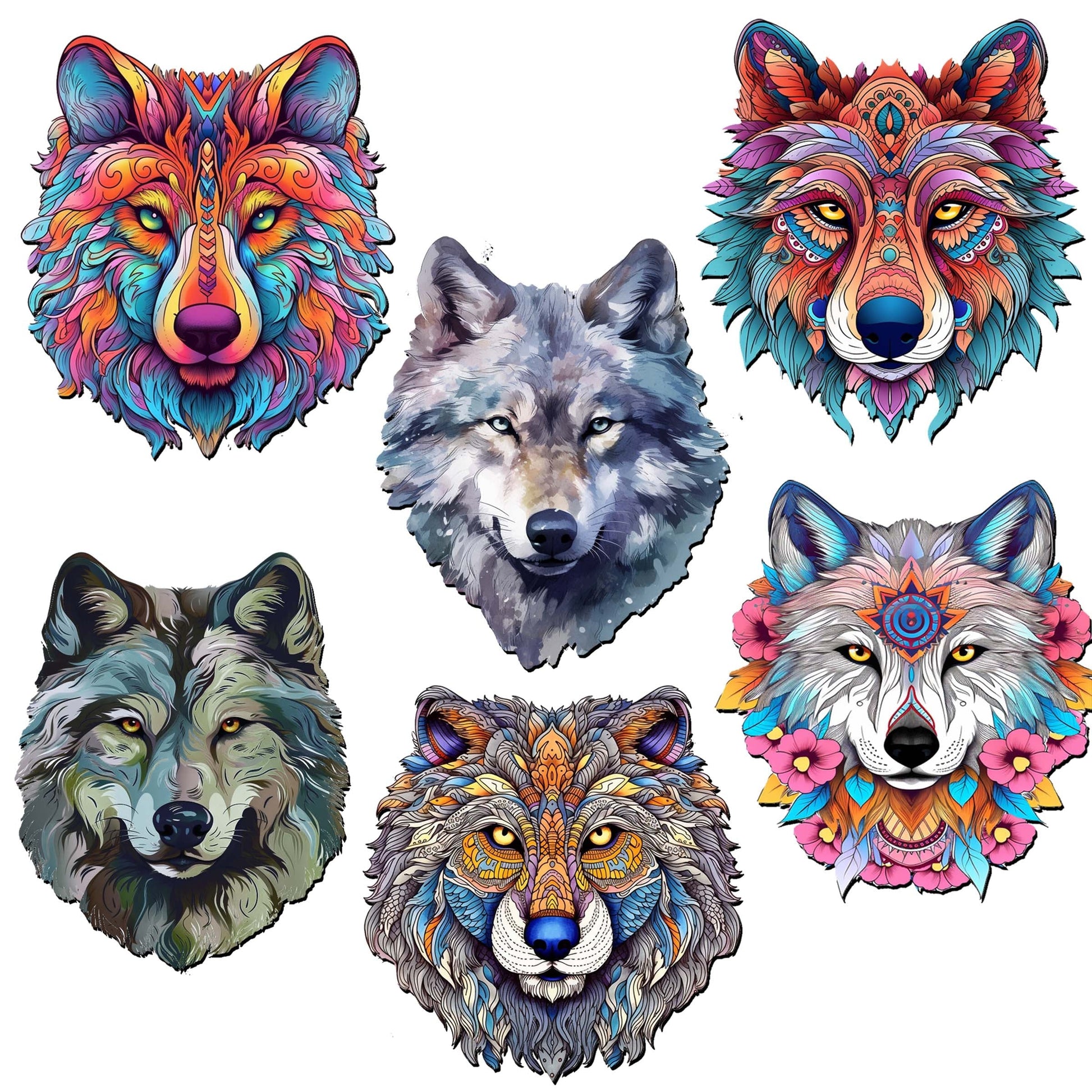 Enigmatic Wolves Decorative Eco Wood Magnets Set of 6 by G. Debrekht - Wildlife Decor - 8090113G-S6-4
