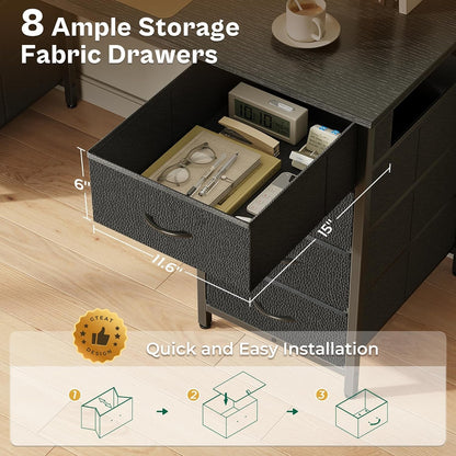 55 Inch Computer Desk with 8 Fabric Drawers, Office Desk Work Desk for Home Office, Study, Gaming Desk with Drawers, Large Storage, Black-3