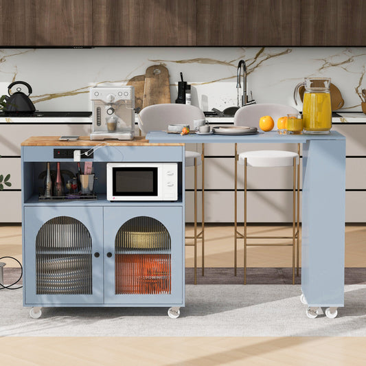 33" Gray Wood Rolling Kitchen Island With Storage-0