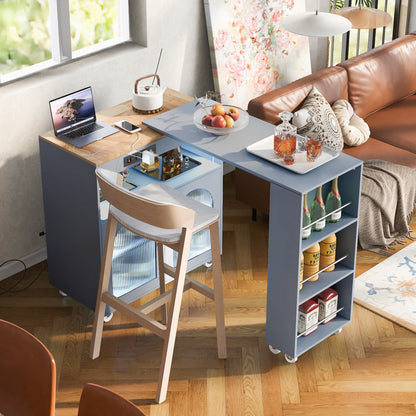 33" Gray Wood Rolling Kitchen Island With Storage-1