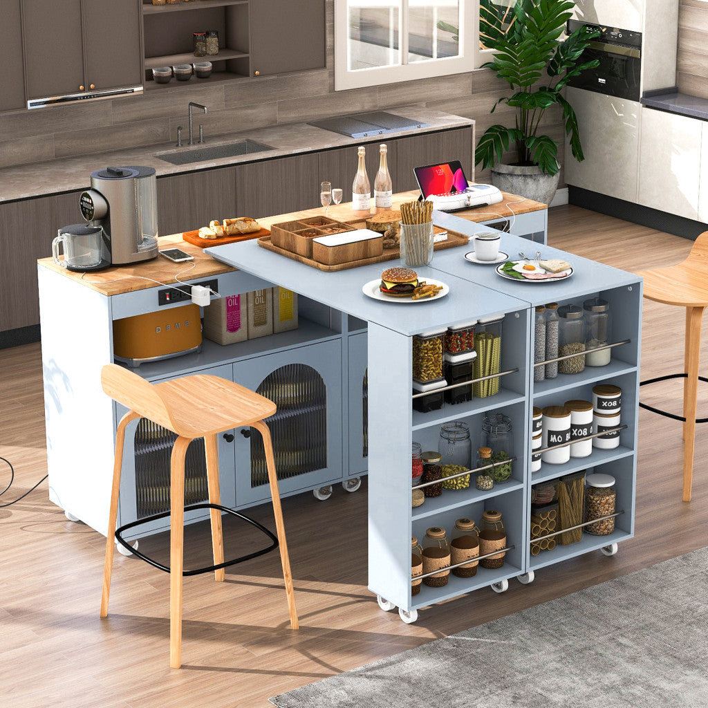 33" Gray Wood Rolling Kitchen Island With Storage-2