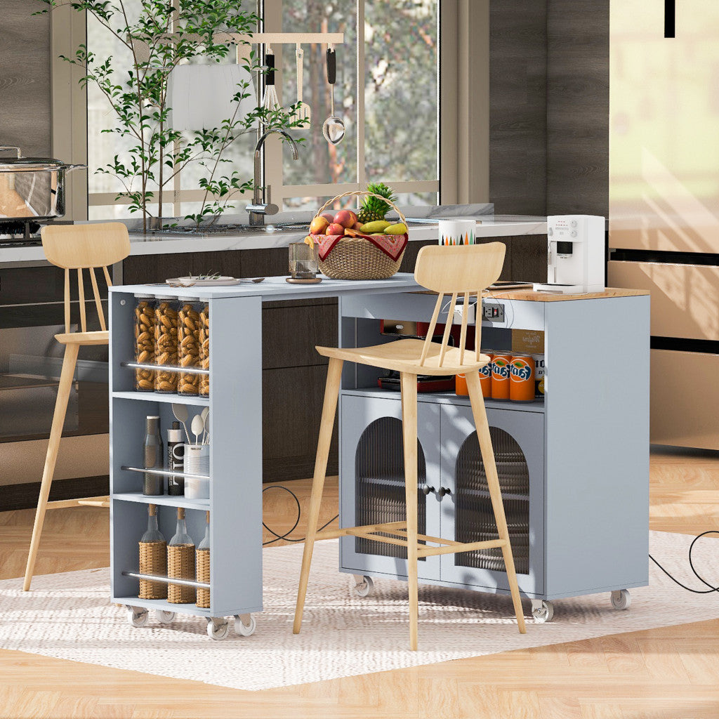 33" Gray Wood Rolling Kitchen Island With Storage-3