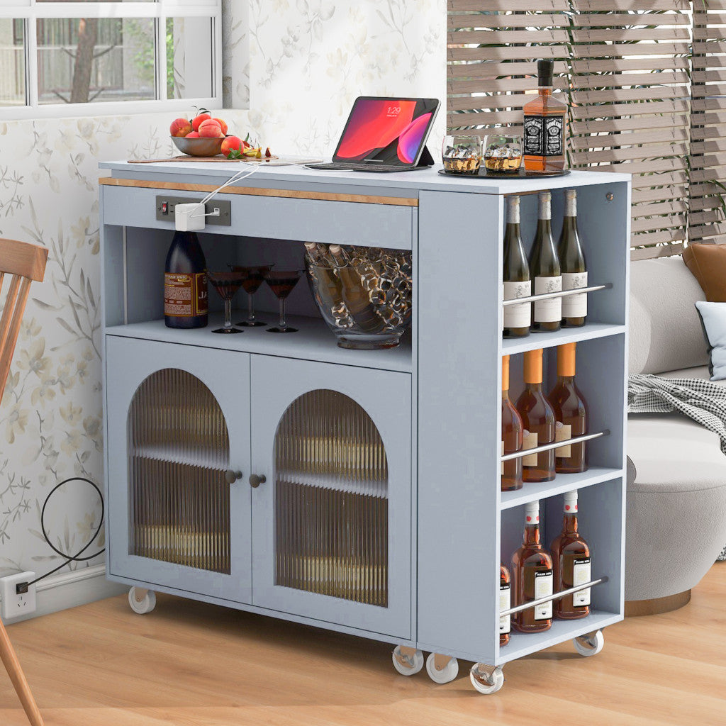 33" Gray Wood Rolling Kitchen Island With Storage-4