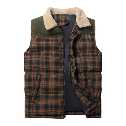 Men Neck Collar Warm Plaid Vest