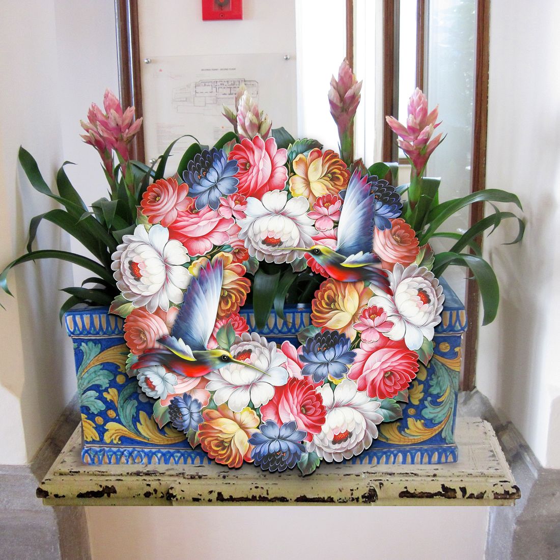 Birdy Floral Holiday Door Wreath by G. DeBrekht - Easter Spring Decor - 8185312H-1