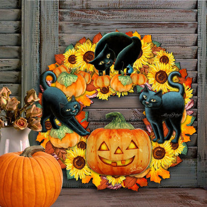Halloween Cats Holiday Door Wreath by Laura Seeley - Thanksgiving Halloween Decor - 8185305-4H-SL-2