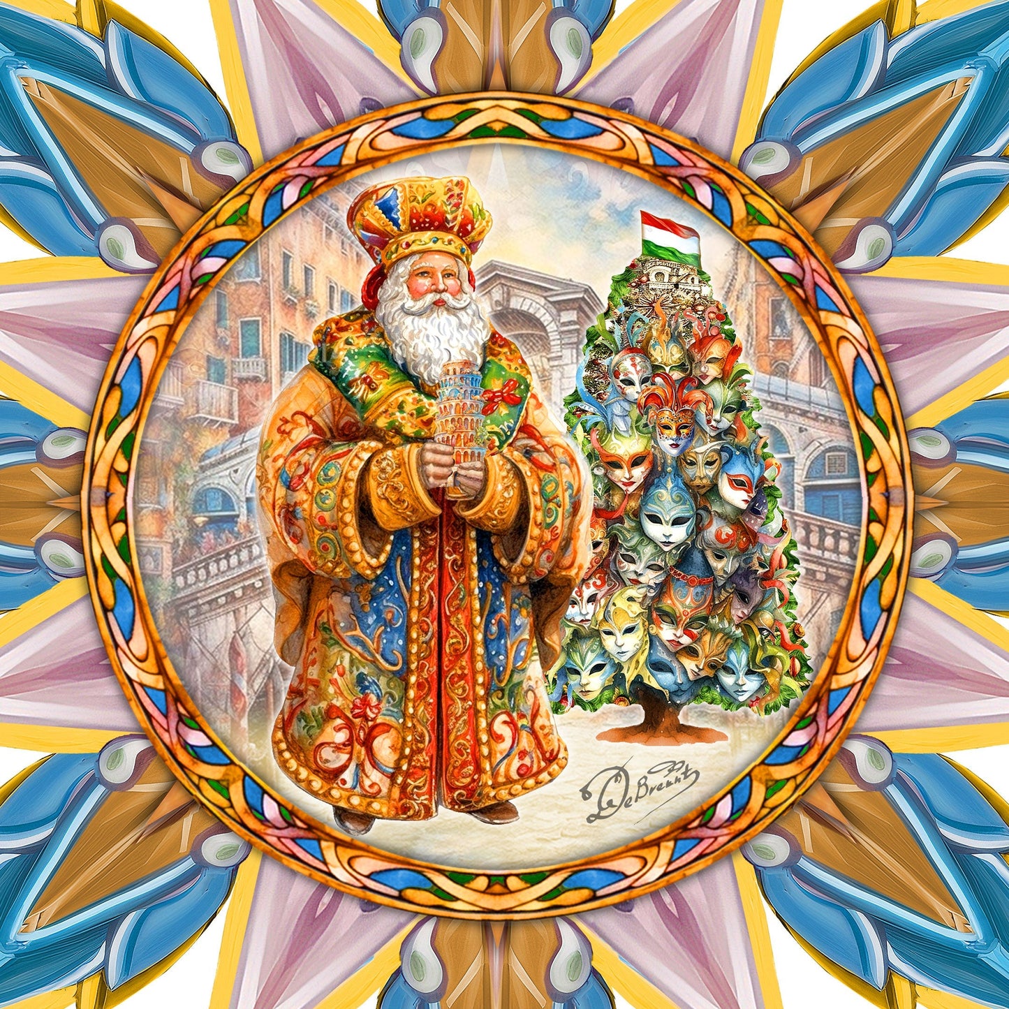 Italian-inspired Santa Tree Topper Wooden Decor by G. Debrekht  - Santa Snowman Decor - 89522-3