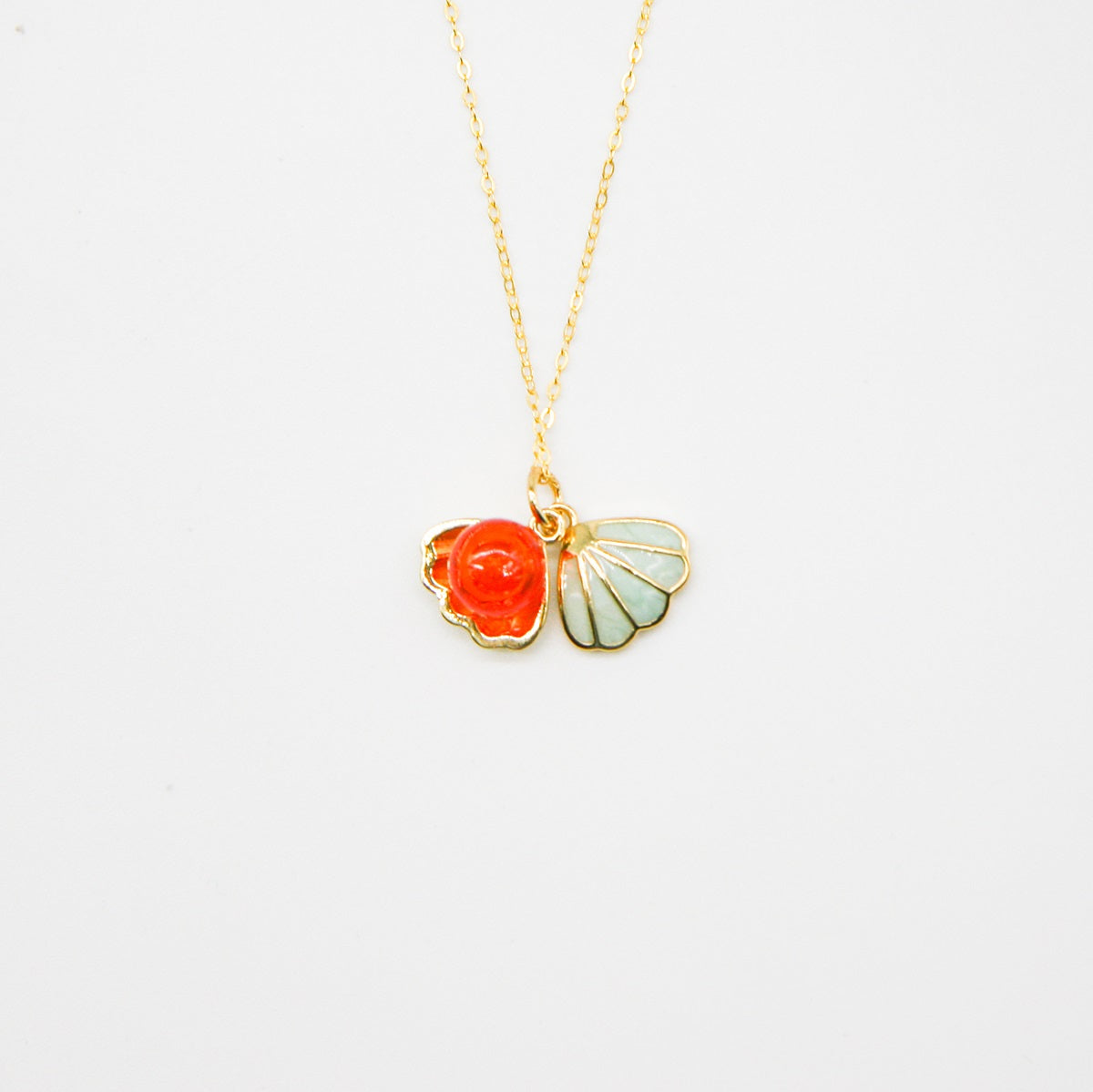 Green Shell Murano Aroma Necklace - Sunset Coral | Energy & Healing | Diffuse on the go | Sterling Silver-0