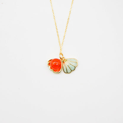 Green Shell Murano Aroma Necklace - Sunset Coral | Energy & Healing | Diffuse on the go | Sterling Silver-0
