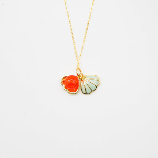 Green Shell Murano Aroma Necklace - Sunset Coral | Energy & Healing | Diffuse on the go | Sterling Silver-0