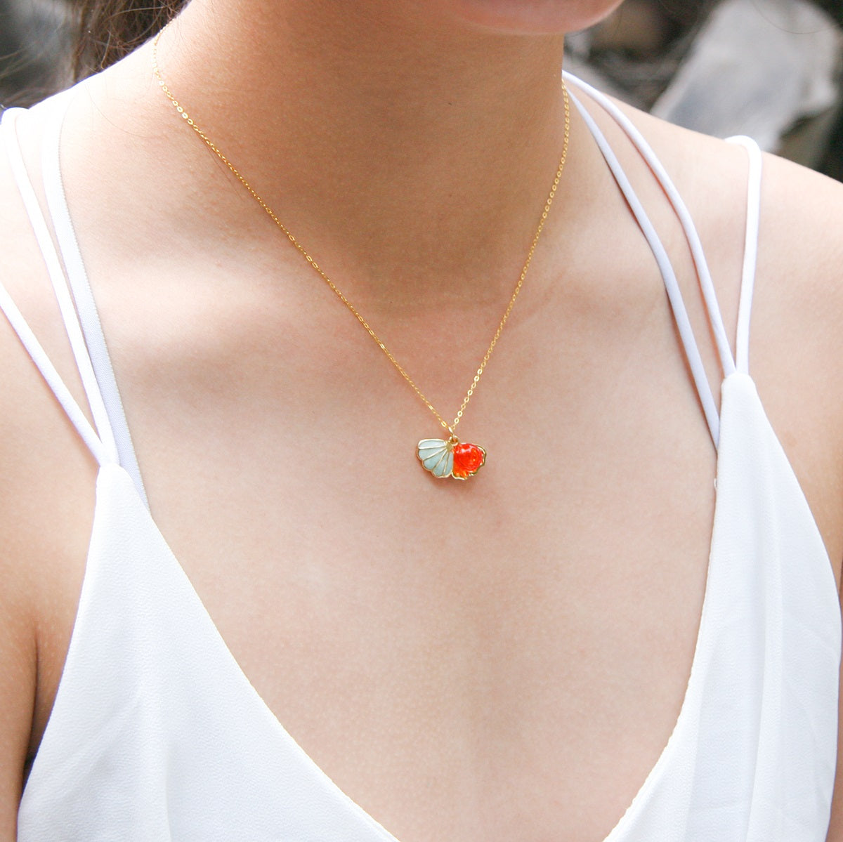 Green Shell Murano Aroma Necklace - Sunset Coral | Energy & Healing | Diffuse on the go | Sterling Silver-1