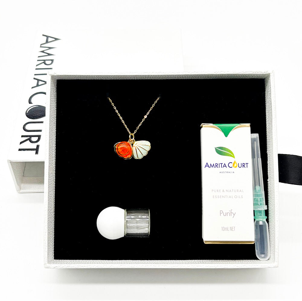 Green Shell Murano Aroma Necklace - Sunset Coral | Energy & Healing | Diffuse on the go | Sterling Silver-4