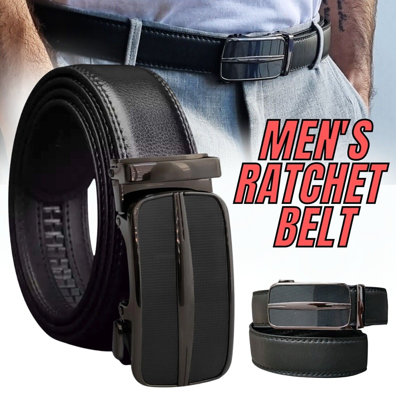 Belt With Slide Buckle Ratchet For Men