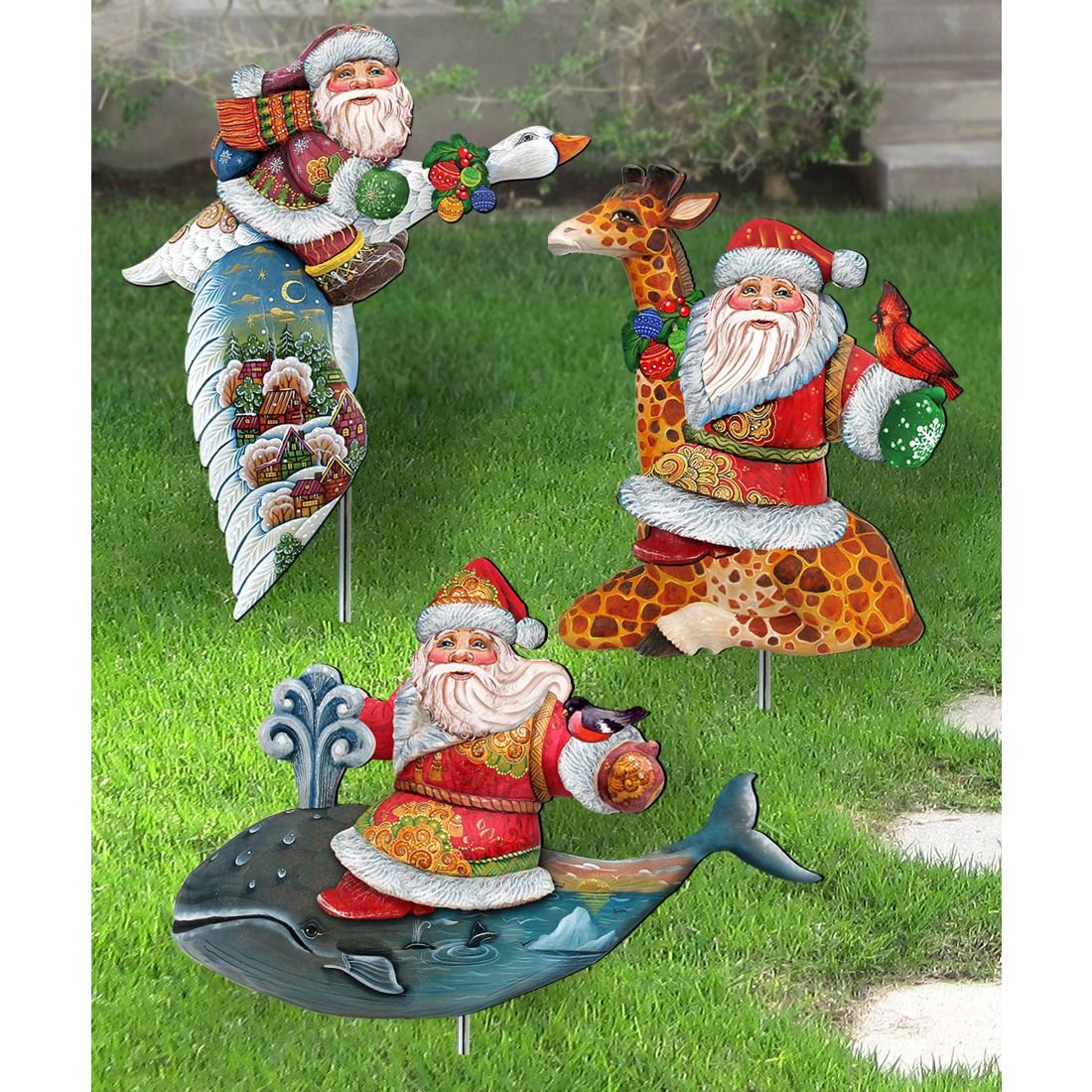 Santa Outdoor Walkway Outdoor Garden Decor Set of 3 by G. DeBrekht - Christmas Decor - 8120123MS3-0
