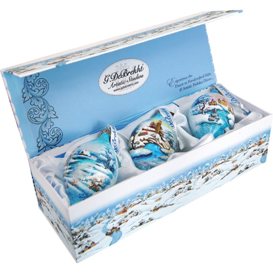 Winter Village Glass Ornament Set of 3 by G. DeBrekht - Christmas Decor - 74110-B3-0