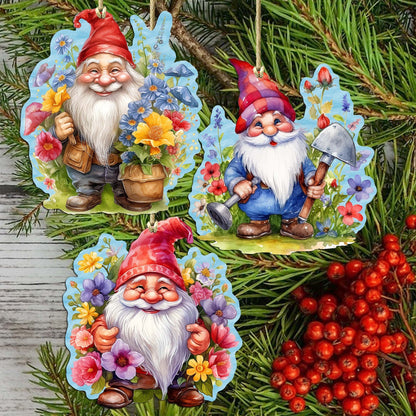 Garden Gnomes Decorative Eco Wood Ornaments Set of 3 by G. Debrekht - Spring Easter Decor - 8091030-S3-2