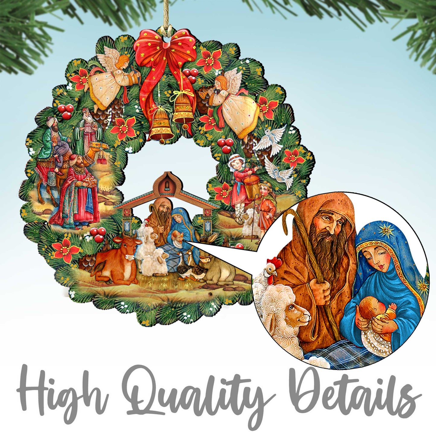 2025 Dated Wooden Nativity Angel Ornaments by G. Debrekht - Holiday Decor - 8152722-4-D25-2