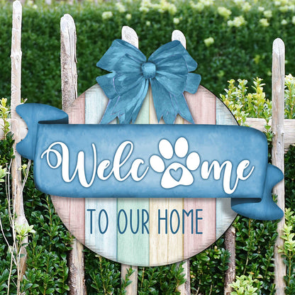 Front door welcome sign Dog lover porch wreath Main entrance Welcome sign - Wooden front porch decor - 933102H-1