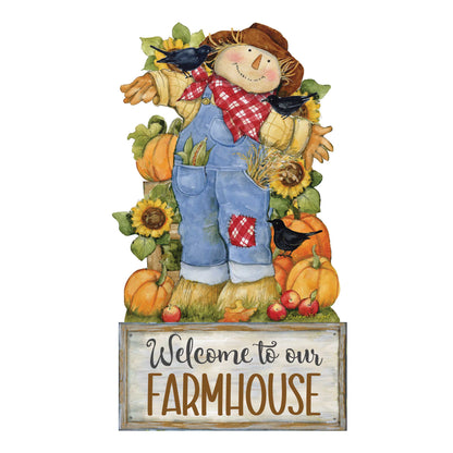 Farmhouse Door Hanger Fall Decoration Harvest Scarecrow Welcome Sign - Handmade Gift Autumn Adornment by Susan Winget - 8471211-2H-SW-4