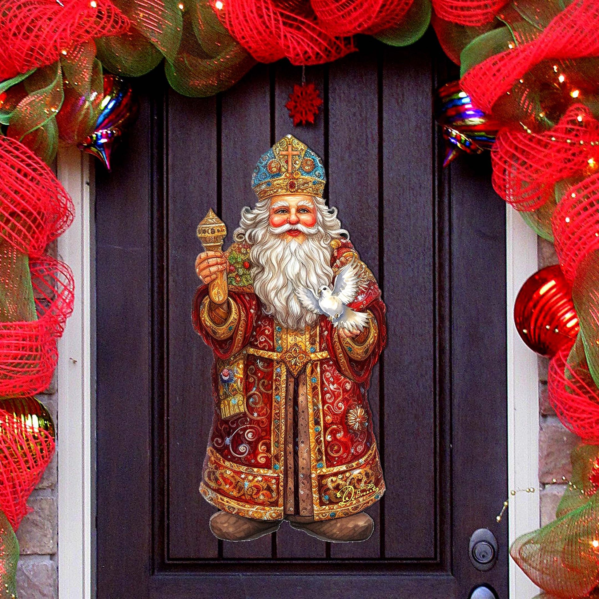 Santa's Dove of Hope Holiday Door Décor by G. Debrekht - Christmas Santa Snowman Décor - 8691416H-0