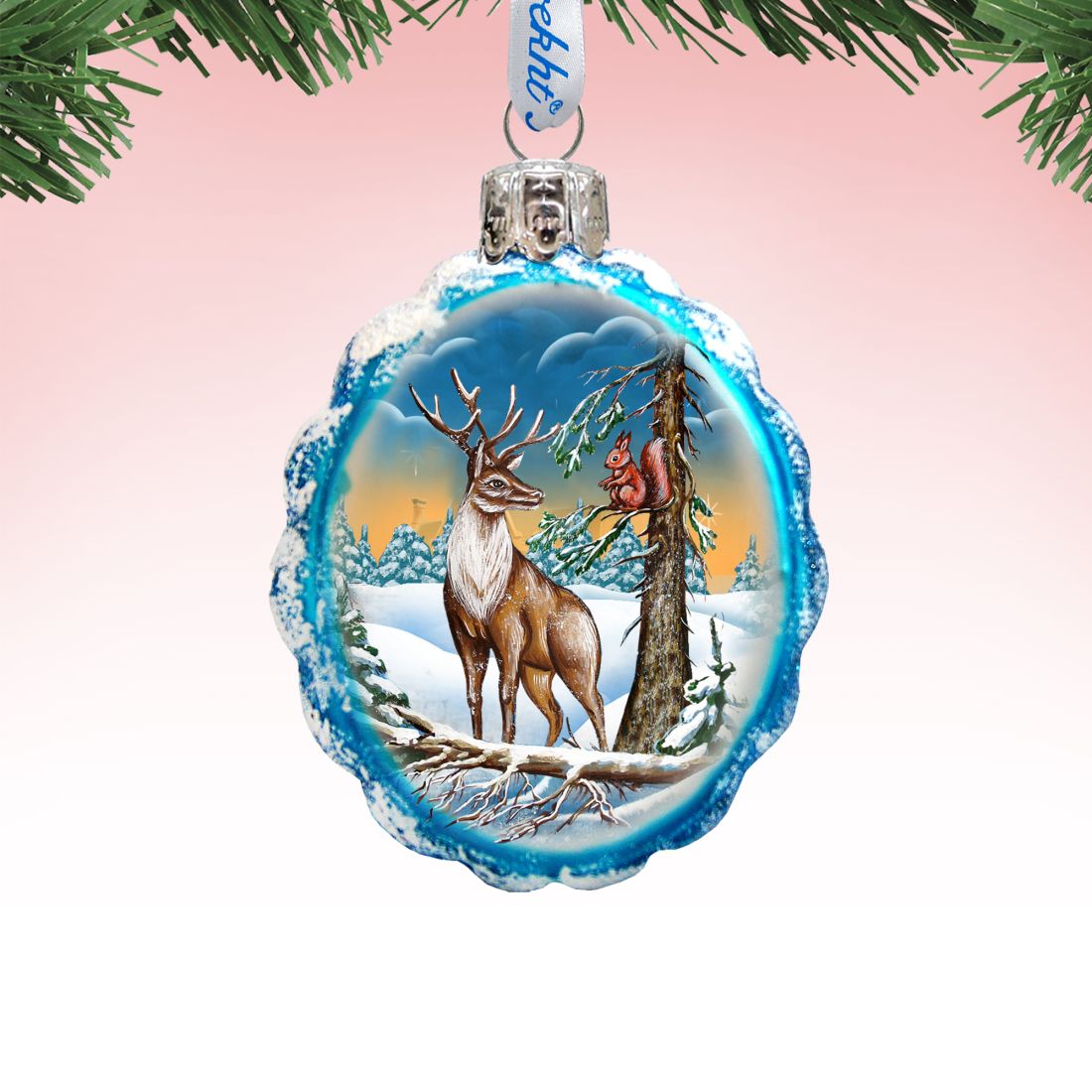 Deer and Friend Mercury Glass Ornament by G. DeBrekht - Wildlife Holiday Décor - 771013-1