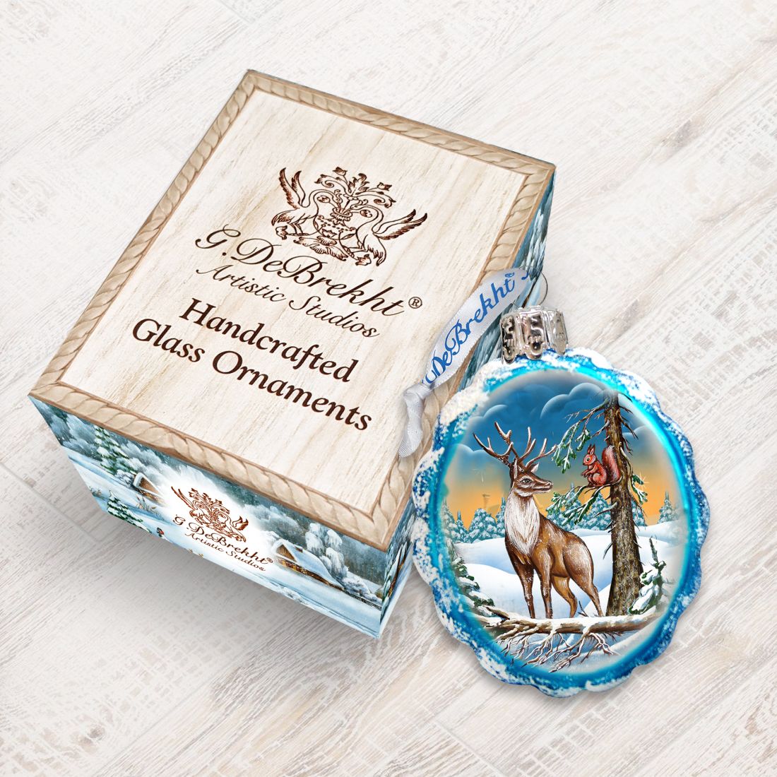 Deer and Friend Mercury Glass Ornament by G. DeBrekht - Wildlife Holiday Décor - 771013-2