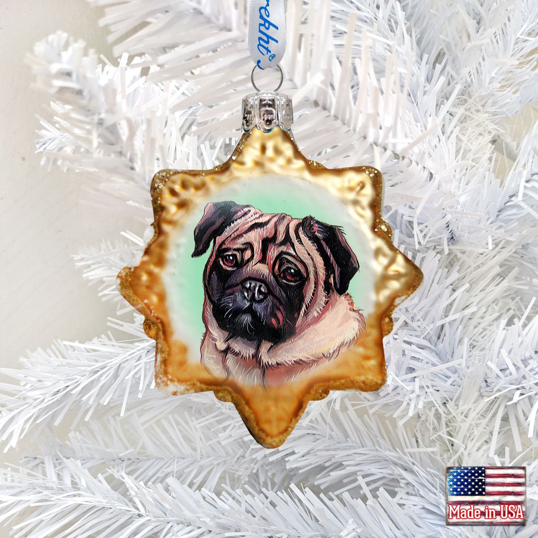Cute Pug Mercury Glass Ornament by G. DeBrekht - Pets Dog and Cats Décor - 774019-0