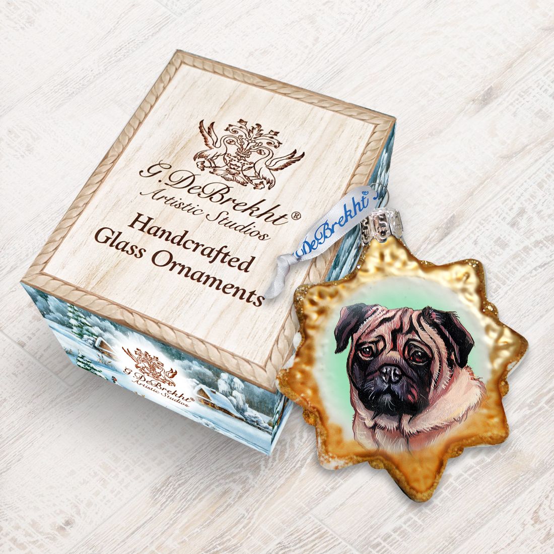 Cute Pug Mercury Glass Ornament by G. DeBrekht - Pets Dog and Cats Décor - 774019-2