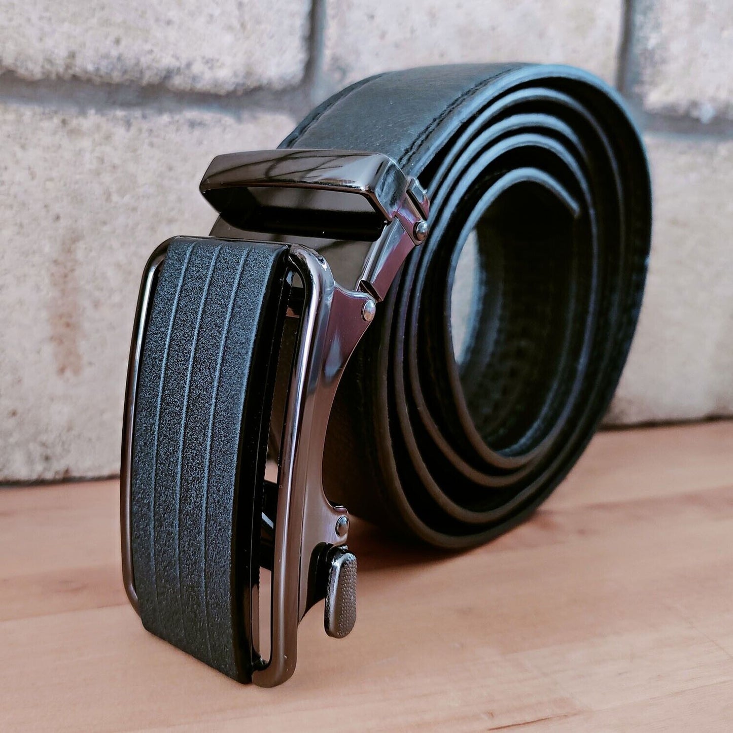 Leather Ratchet Belt For Men Adjustable Size, Slide Buckle