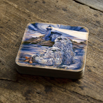 Starlight Otters Wooden Cork Coasters Gift Set of 4 by J. Bergsma - Wildlife Decor  - 8199473C-S4-2
