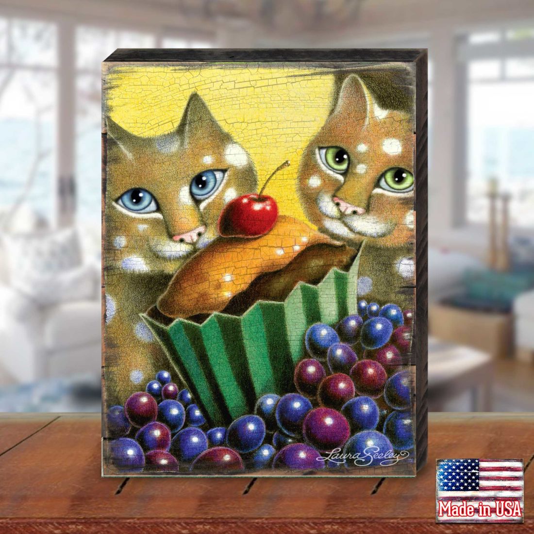 Chocolate Marshmallow Wooden Wall Art by Laura Seeley - Pets Dog and Cats Decor - 8512112B-1