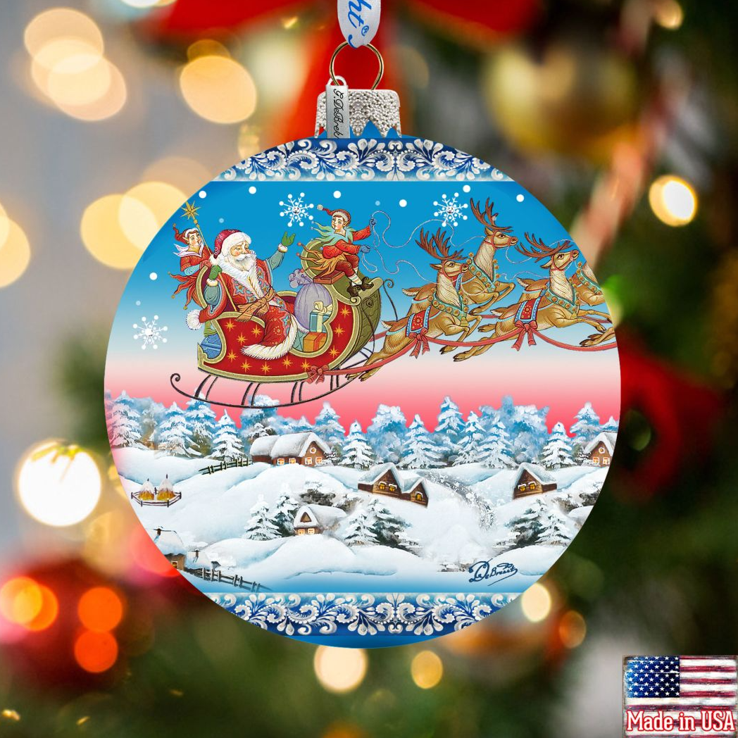 Up-Up and Away Glass Ornament by D. Gelsinger - Christmas Santa Snowman Decor - 71160-0